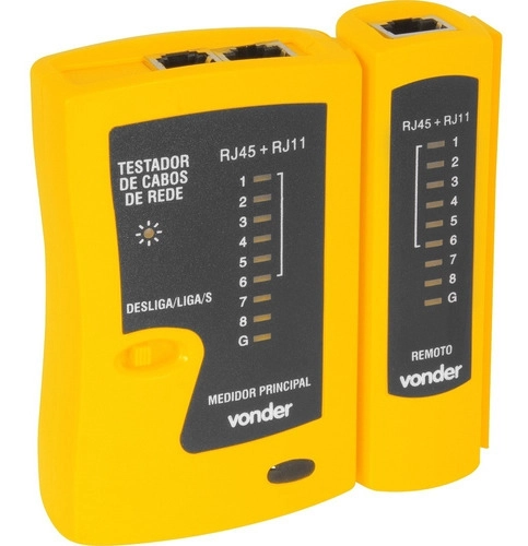 Testador de cabos de rede RJ11, RJ12, RJ45, com acessórios e Estojo Vonder Testador de cabos de rede RJ11, RJ12, RJ45, com acessórios e Estojo Vonder