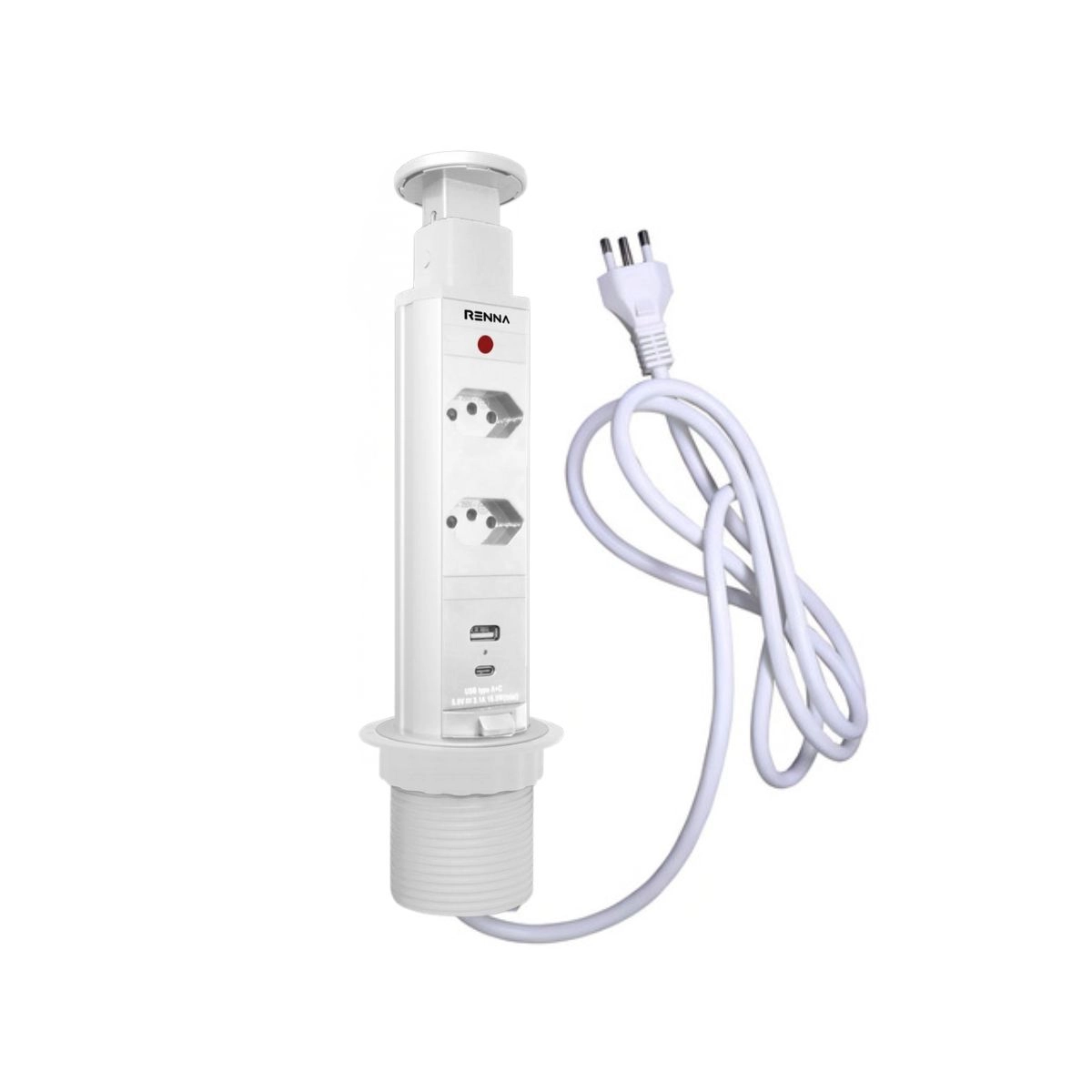 Torre de 2 Tomadas e 1 USB e 1 USB Tipo C Renna  Torre de 2 Tomadas e 1 USB e 1 USB Tipo C Renna