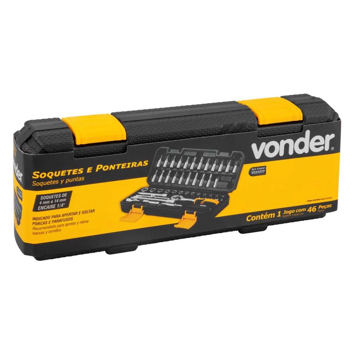 Jogo de soquetes sextavados ponteiras c/catraca 46pçs VONDER