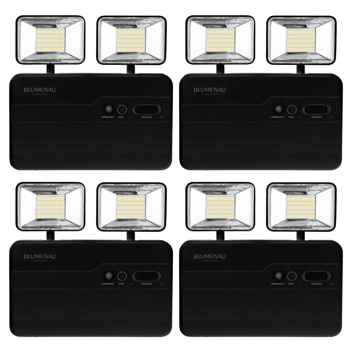 Kit 4 Luminária Emergência LED 2Faróis 10W 2200lm Preta Blumenau