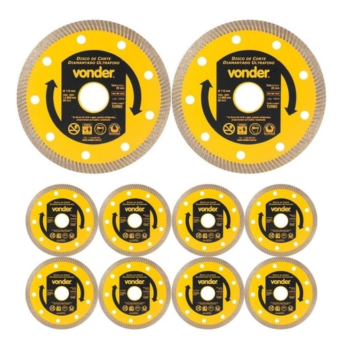 Kit 10 Disco De Corte Diamantado 110mm Ultrafino Porcelanato Corte a Seco Vonder