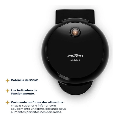 Mini Waffle Maker BWM01A Chapas Antiaderentes 127v Britânia Mini Waffle Maker BWM01A Chapas Antiaderentes 127v Britânia