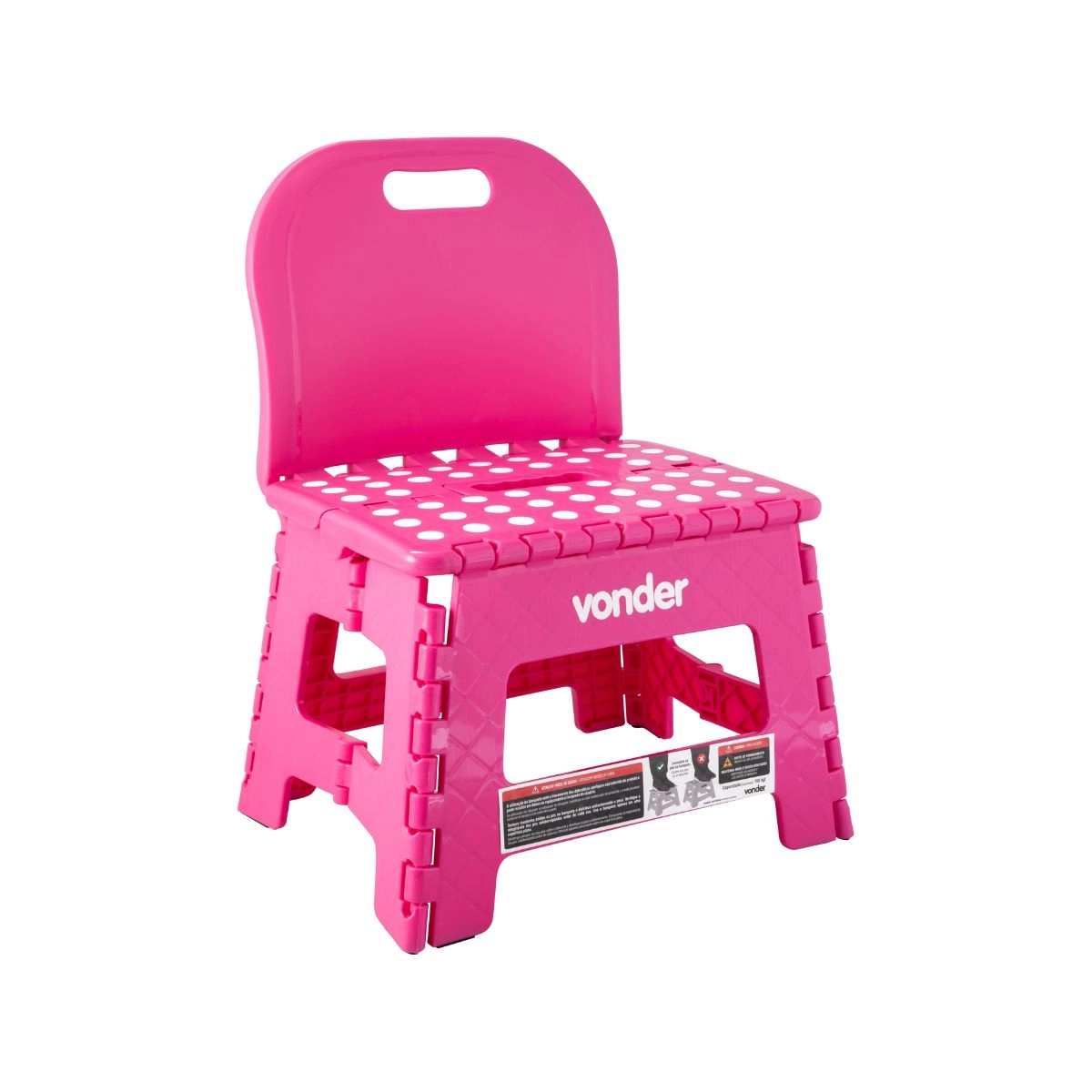 Banqueta plástica dobrável rosa 220mm com encosto VONDER