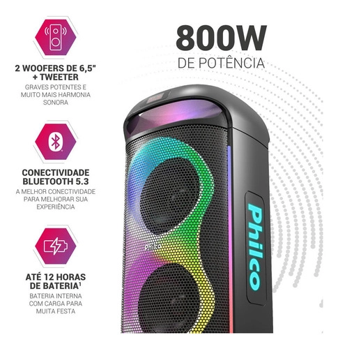 Caixa De Som Philco Bluetooth 800w PCX6702 PHILCO  Caixa De Som Philco Bluetooth 800w PCX6702 PHILCO