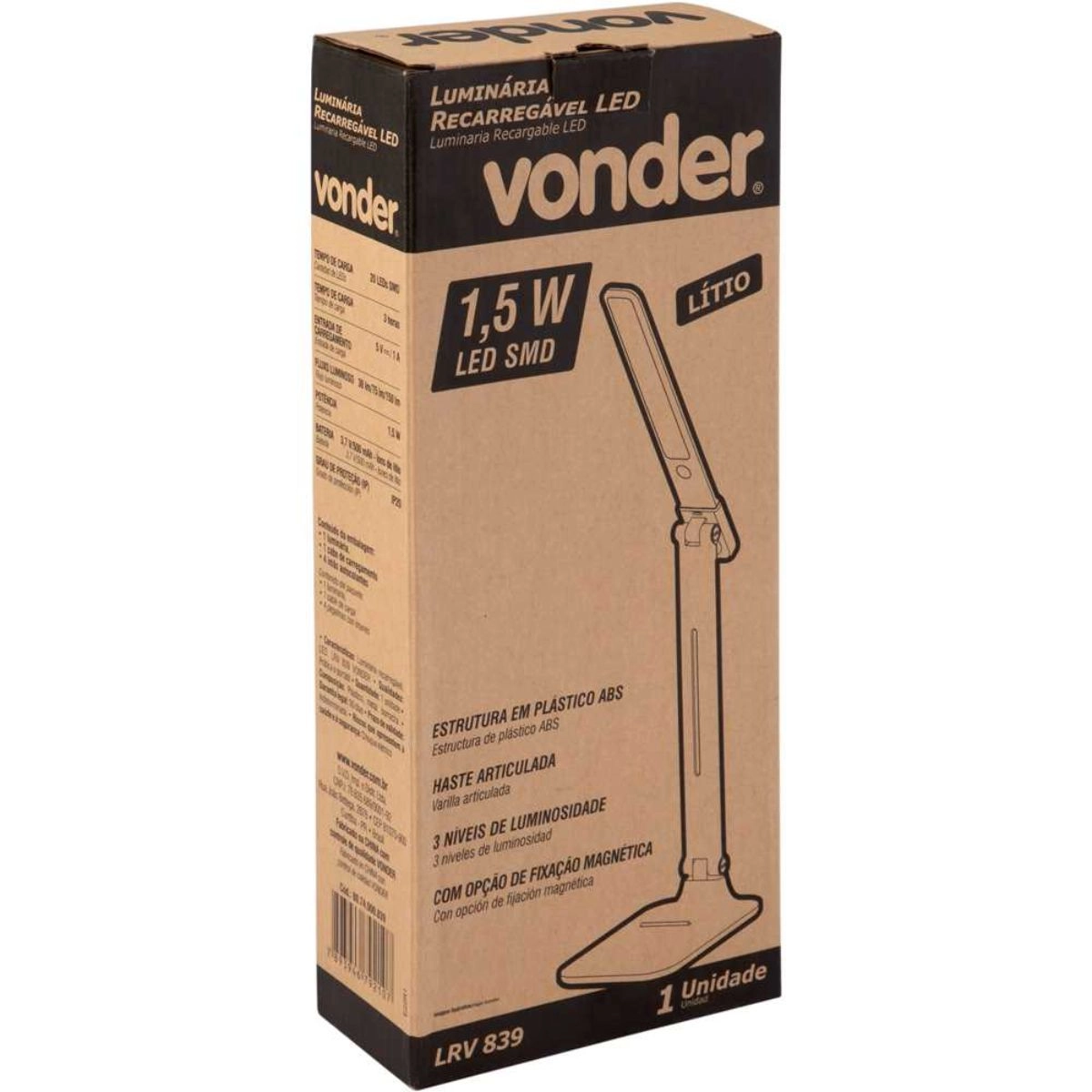Luminária Recarregável LED LRV839 VONDER
