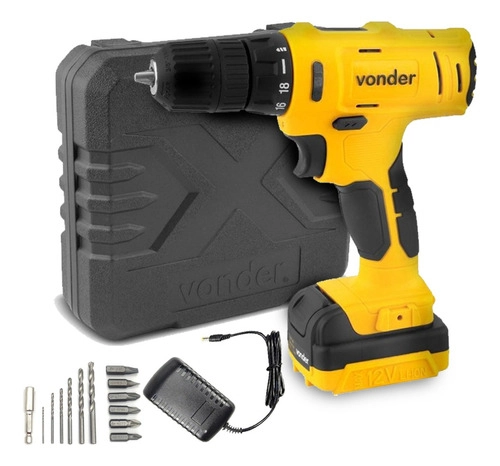 Parafusadeira/furadeira com impacto a bateria 12V fonte bivolt automática PFV120I VONDER