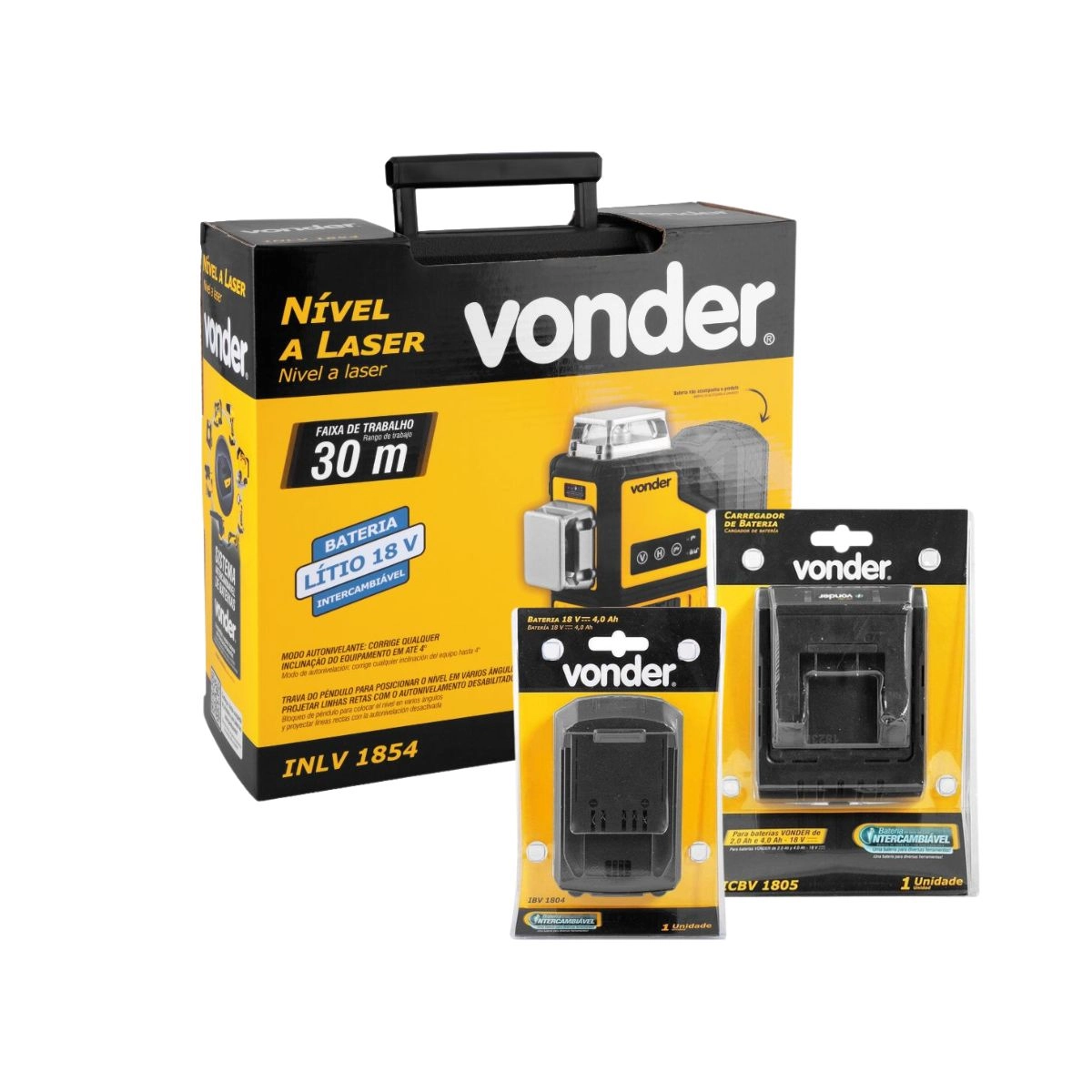Kit Nível laser 30m INLV1854 Bateria 4ah e Carregador VONDER 