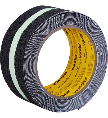 Fita antiderrapante 50mm x 5m PRETA com faixa neon fotoluminescente VONDER
