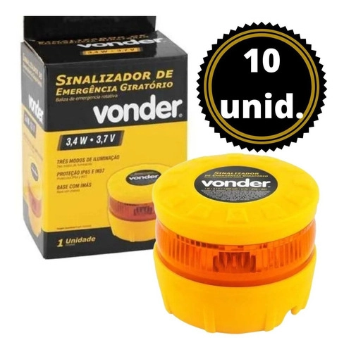Kit 10 Sinalizador de emergência giratório recarregável VONDER
