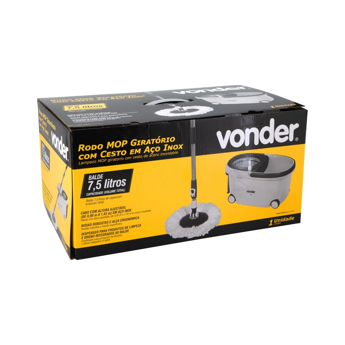 Rodo MOP giratório com cesto em aço inox VONDER