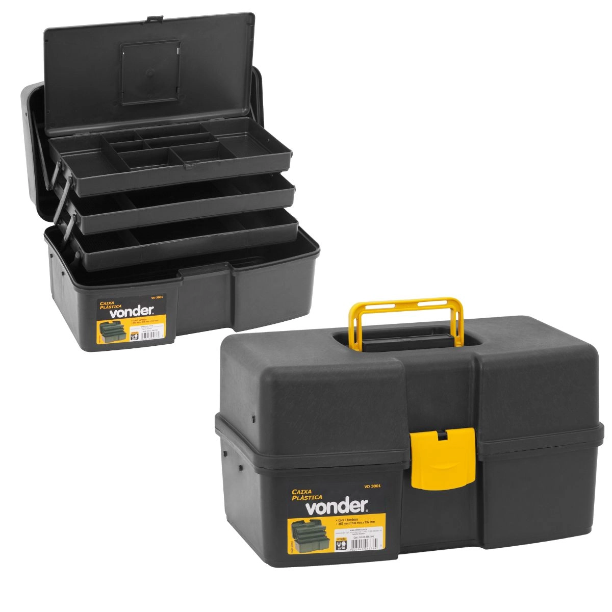 Caixa para ferramentas plástica c/ 3 bandejas VD3001 VONDER 