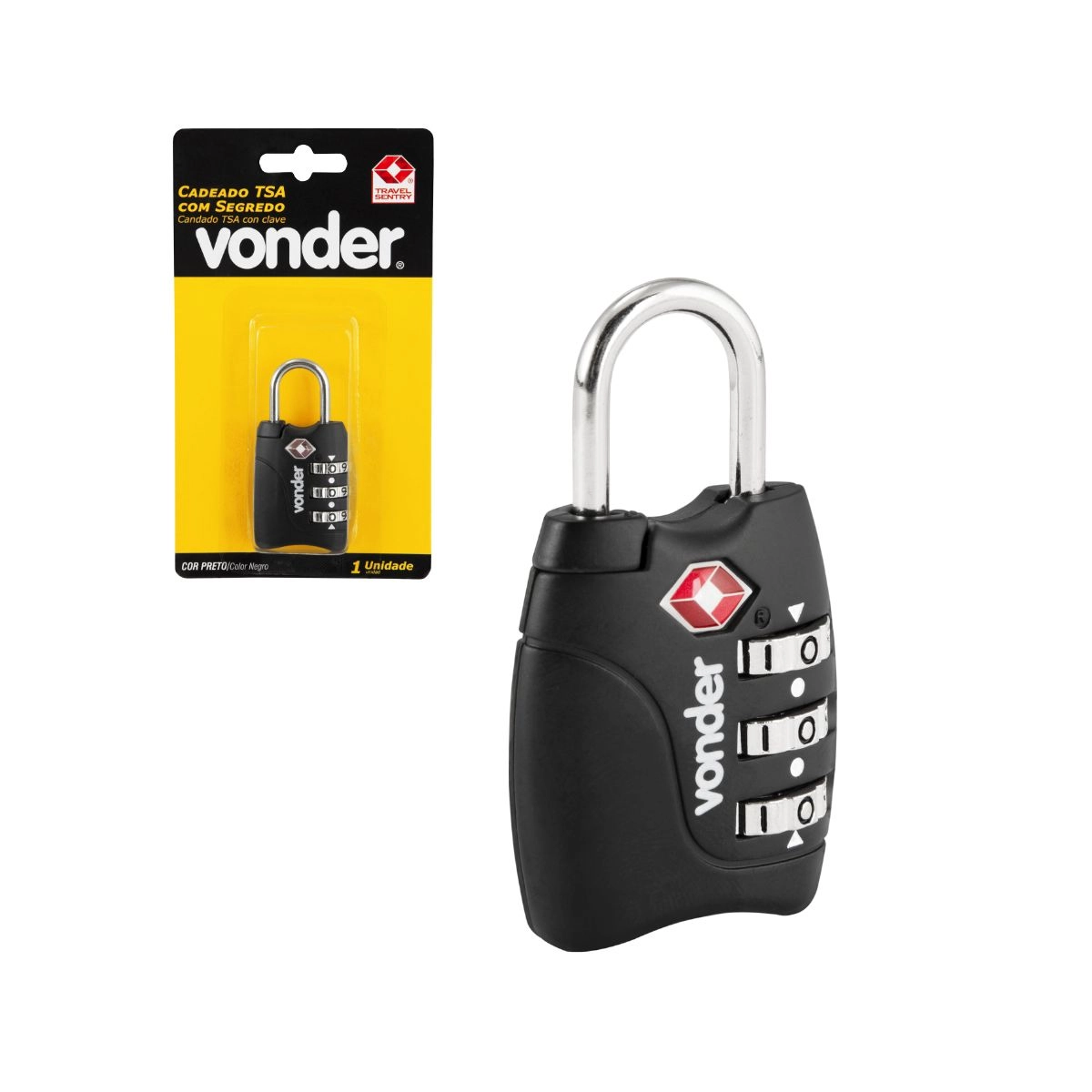 Cadeado TSA com segredo 3 algarismos preto VONDER Cadeado TSA com segredo 3 algarismos preto VONDER