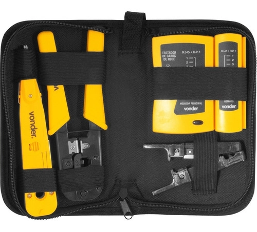 Testador de cabos de rede RJ11, RJ12, RJ45, com acessórios e Estojo Vonder Testador de cabos de rede RJ11, RJ12, RJ45, com acessórios e Estojo Vonder