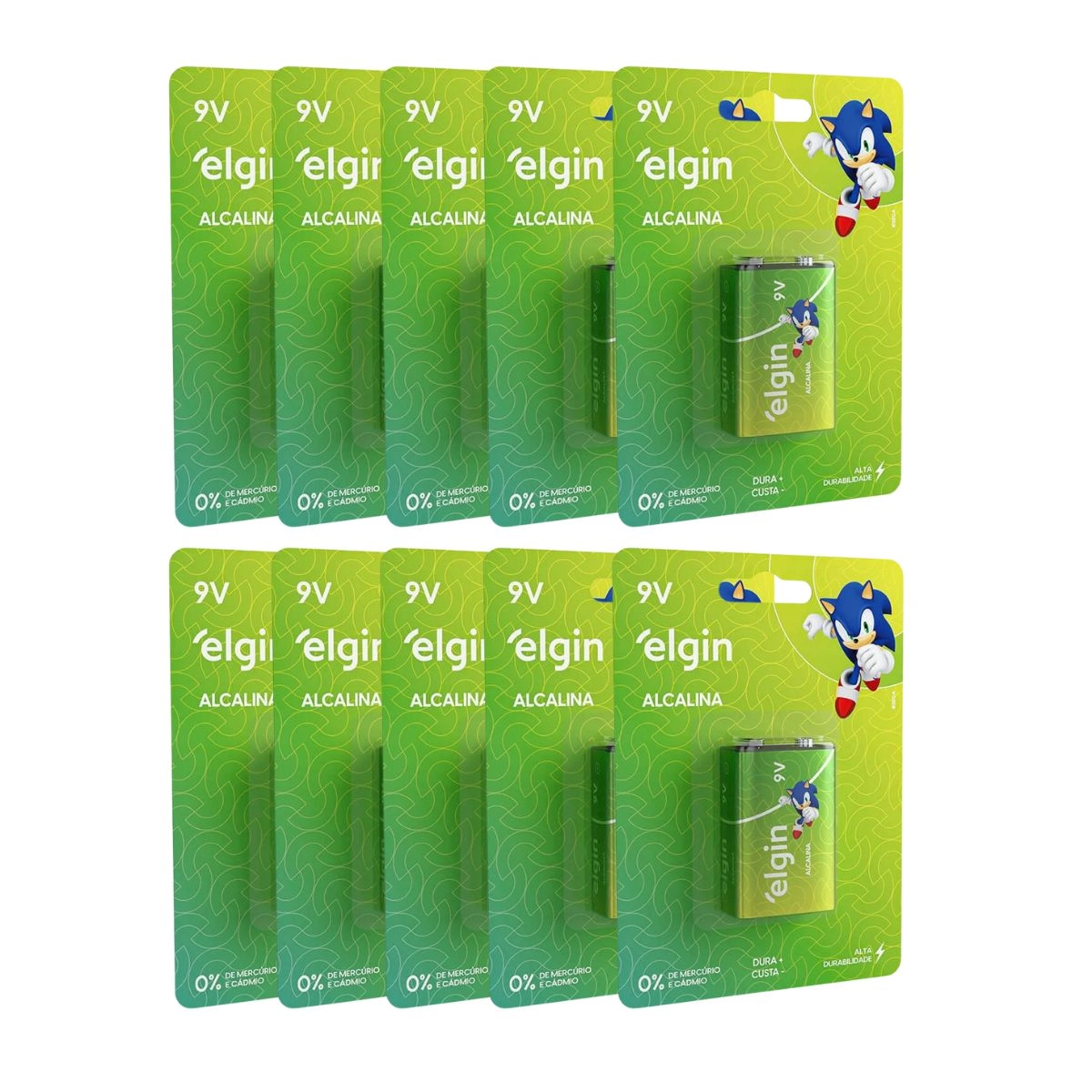Kit 10 Baterias Alcalinas 9V Blisters com 1pç Elgin 