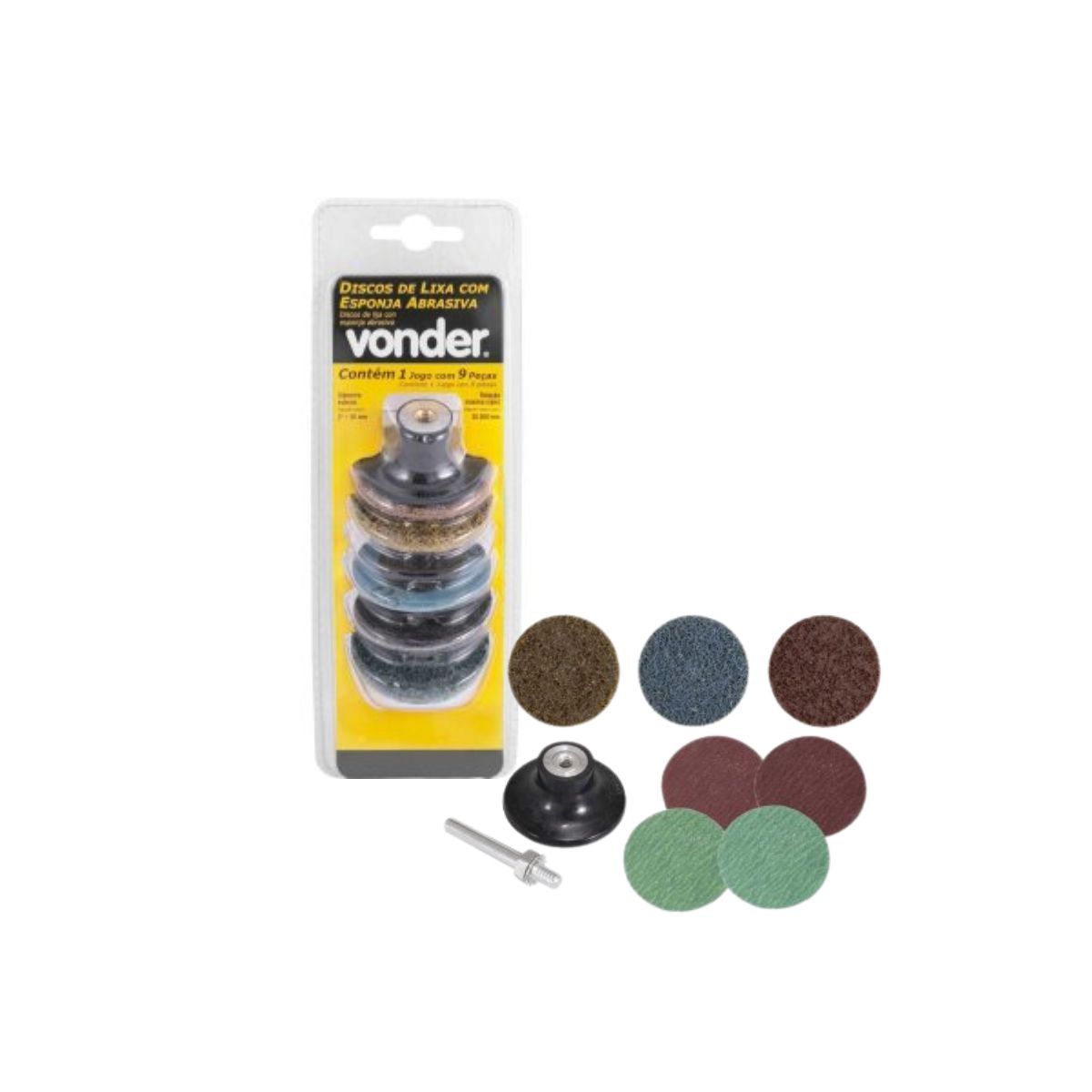 Discos de lixa Jogo 9 pçs com esponja abrasiva 50mm VONDER 