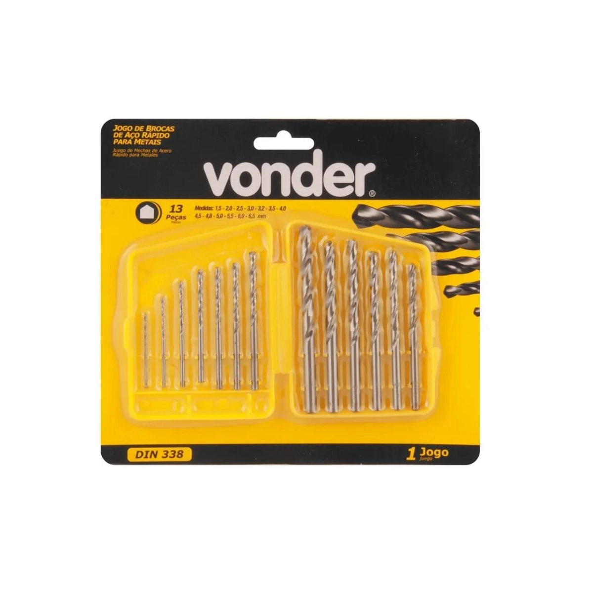 Jogo de brocas de aço rápido com 13 peças DIN 338 VONDER Jogo de brocas de aço rápido com 13 peças DIN 338 VONDER