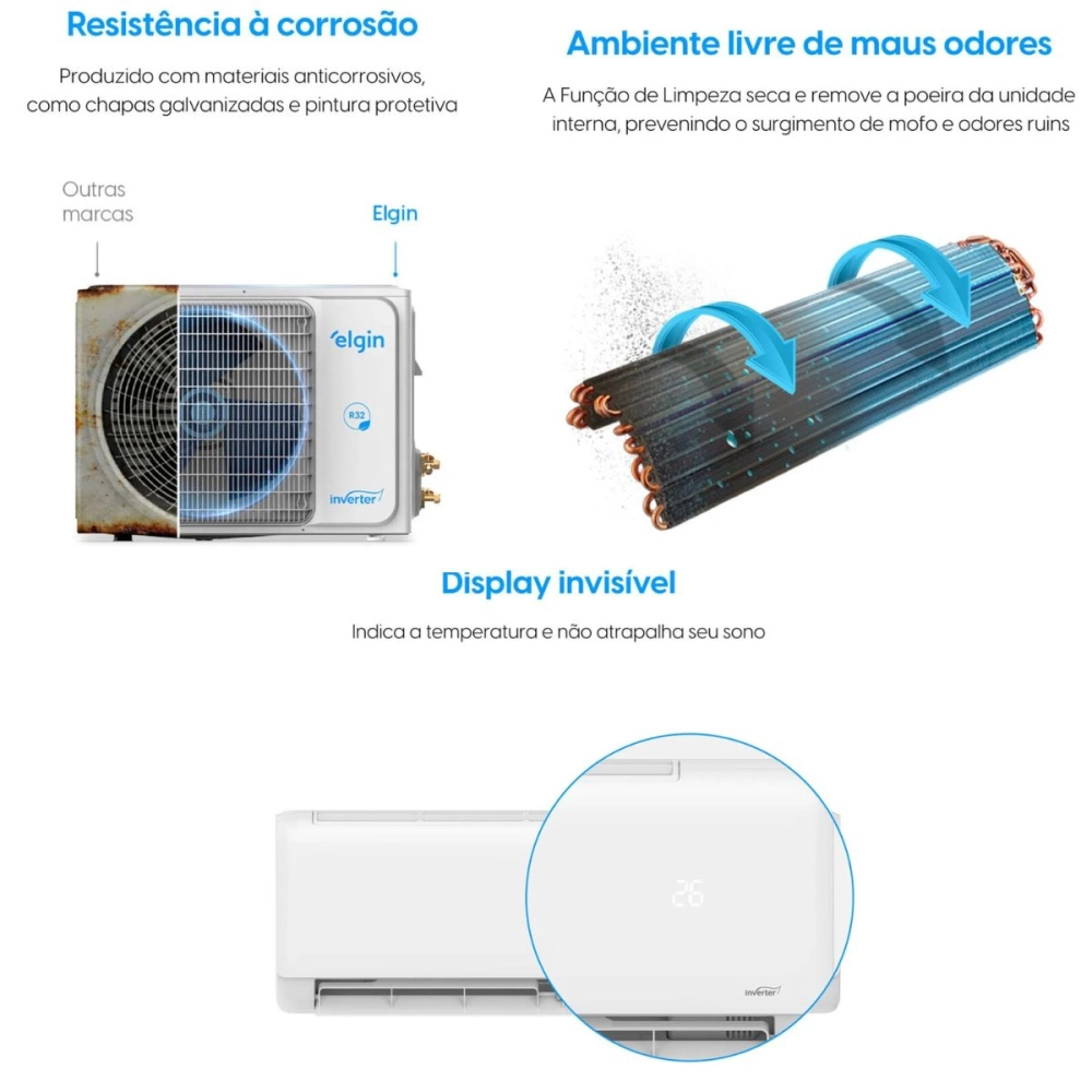 Ar Condicionado Split High Wall Eco Inverter II 24000 BTUs Quente e Frio WiFI ELGIN 220V