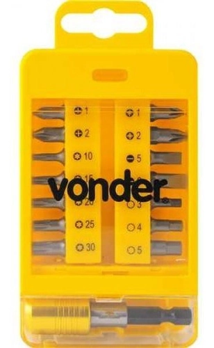 Jogo de bits/ponteiras com 15 peças encaixe sextavado 1/4" com engate rápido VONDER Jogo de bits/ponteiras com 15 peças encaixe sextavado 1/4" com engate rápido VONDER
