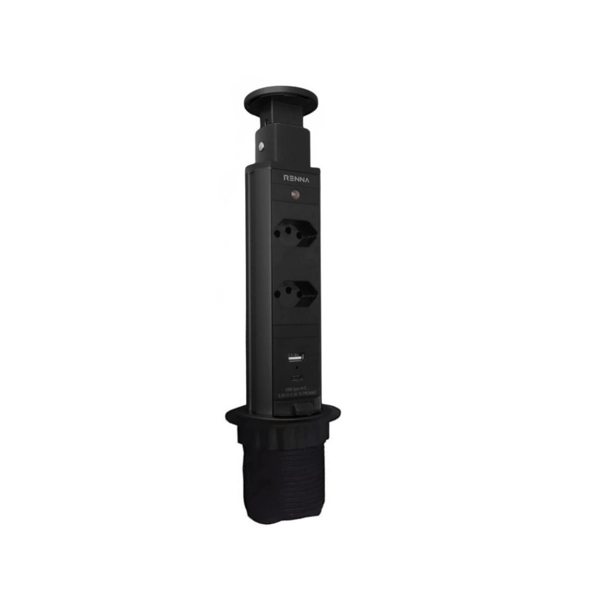 Torre de 2 Tomadas e 1 USB e 1 USB Tipo C Renna  Torre de 2 Tomadas e 1 USB e 1 USB Tipo C Renna
