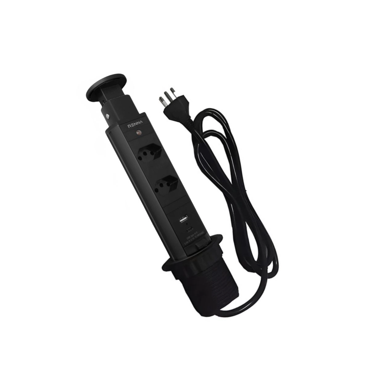 Torre de 2 Tomadas e 1 USB e 1 USB Tipo C Renna  Torre de 2 Tomadas e 1 USB e 1 USB Tipo C Renna