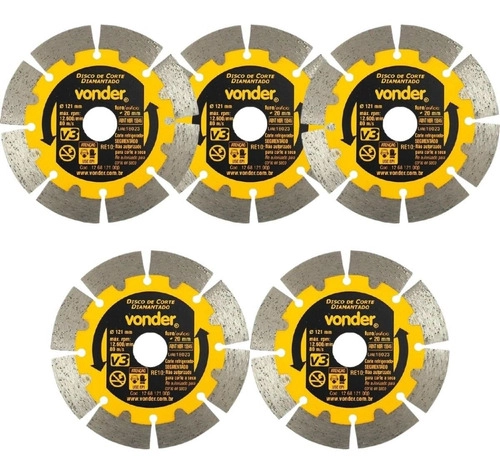 Kit Vonder - 5 Disco Diamantado 121mm V3 Segmentado Vonder