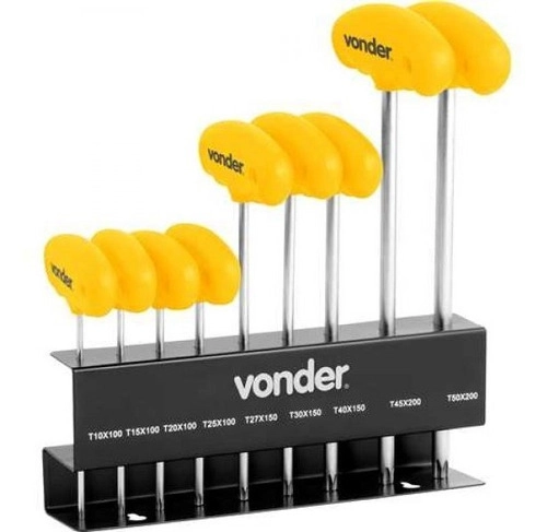 Jogo de chaves hexalobular com cabo tipo T T10 a T50 com 9 peças VONDER