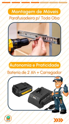 Parafusadeira furadeira a bateria 18V com bateria e com carregador IPFV1852 VONDER Parafusadeira furadeira a bateria 18V com bateria e com carregador IPFV1852 VONDER
