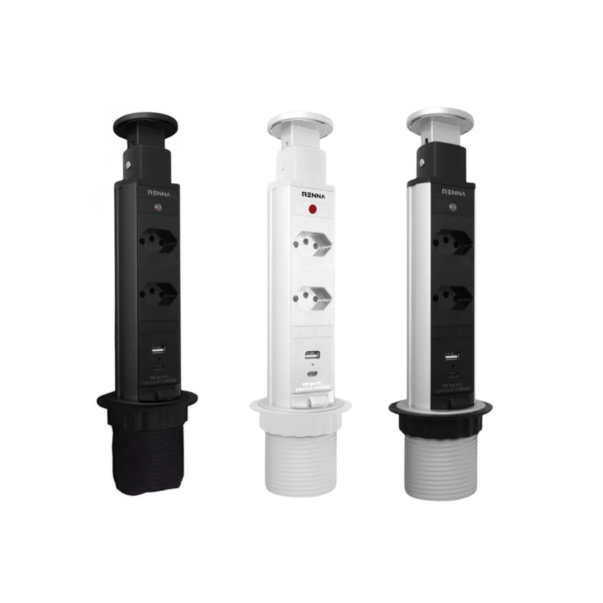 Torre de 2 Tomadas e 1 USB e 1 USB Tipo C Renna  Torre de 2 Tomadas e 1 USB e 1 USB Tipo C Renna