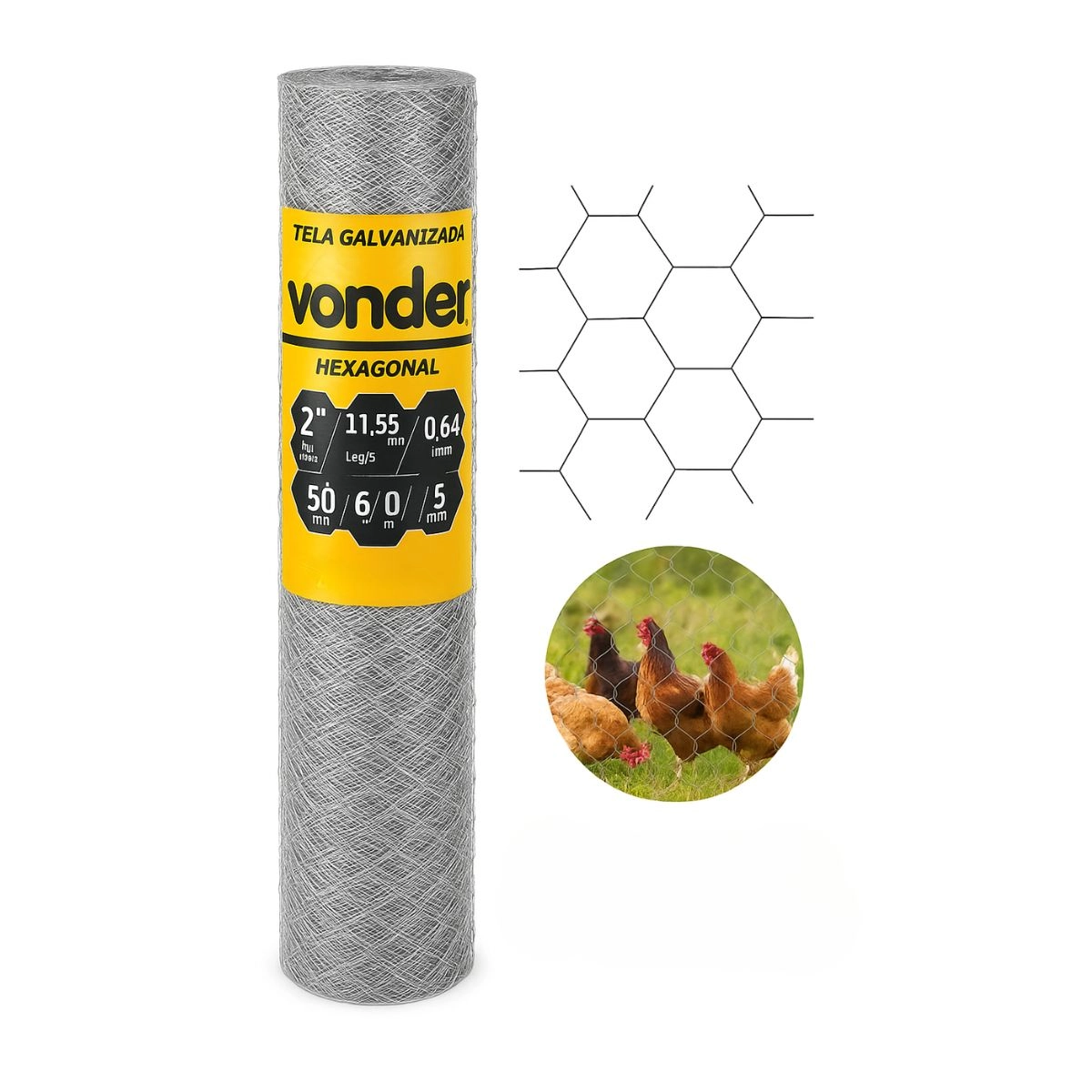 Tela Galvanizada Galinheiro Horta 1,50x50mts Fio 23 Vonder