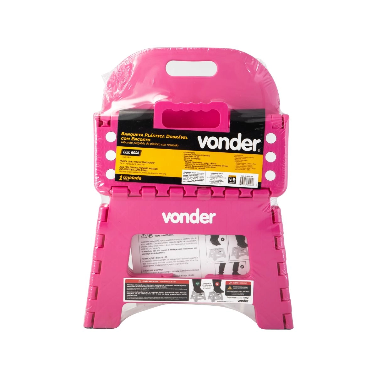 Banqueta plástica dobrável rosa 220mm com encosto VONDER Banqueta plástica dobrável rosa 220mm com encosto VONDER