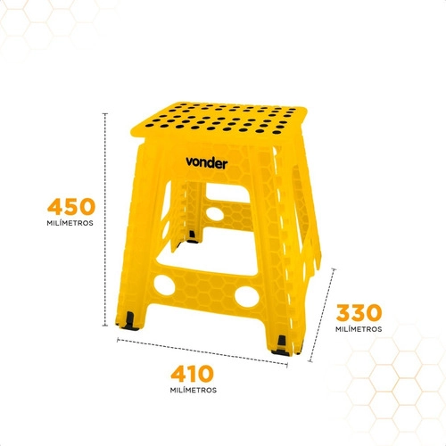 Banqueta plástica dobrável amarela altura 450 mm VONDER Banqueta plástica dobrável amarela altura 450 mm VONDER