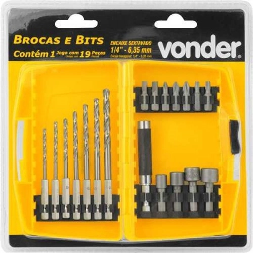 Jogo combinado brocas e bits com 19 peças VONDER Jogo combinado brocas e bits com 19 peças VONDER