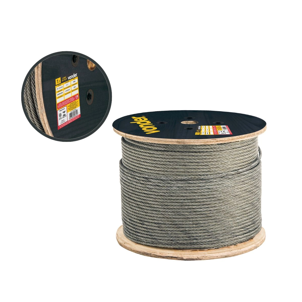 Cabo de Aço Galvanizado alma de fibra 3,18 mm - 1/8" VONDER 