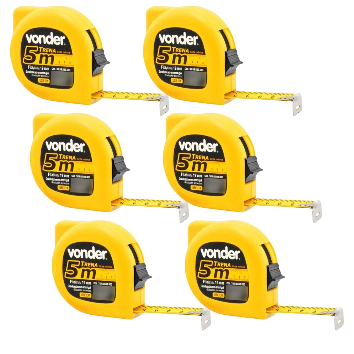 Kit Vonder - 6 Trenas de Bolso 5M de Aço Vonder 