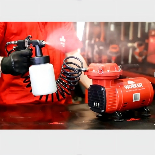 Compressor Ar Direto Portátil Bivolt 370w Com Pistola Worker