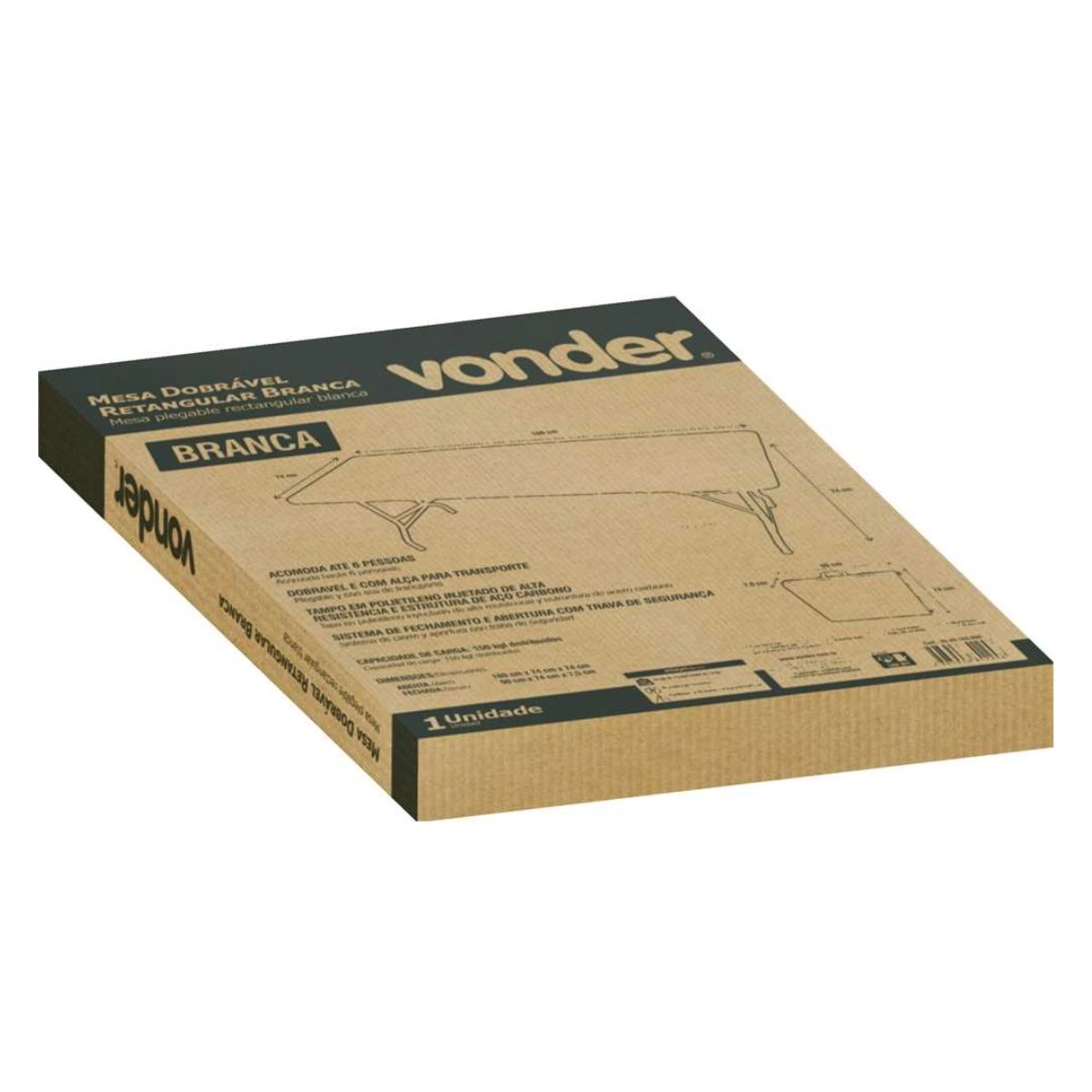 Mesa dobrável retangular 180cm branca VONDER