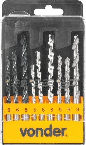 Jogo Brocas Combinadas 9 pç Aço Rápido/vídea/madeira VONDER Jogo Brocas Combinadas 9 pç Aço Rápido/vídea/madeira VONDER