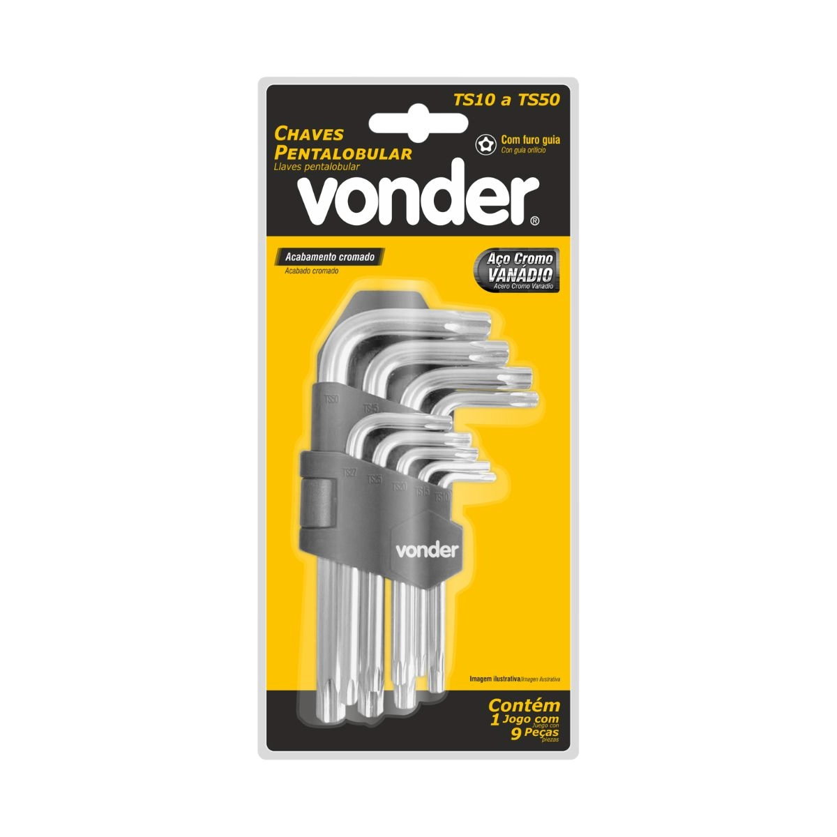 Jogo de chaves pentalobular TS10 a TS50 com 9 peças VONDER 