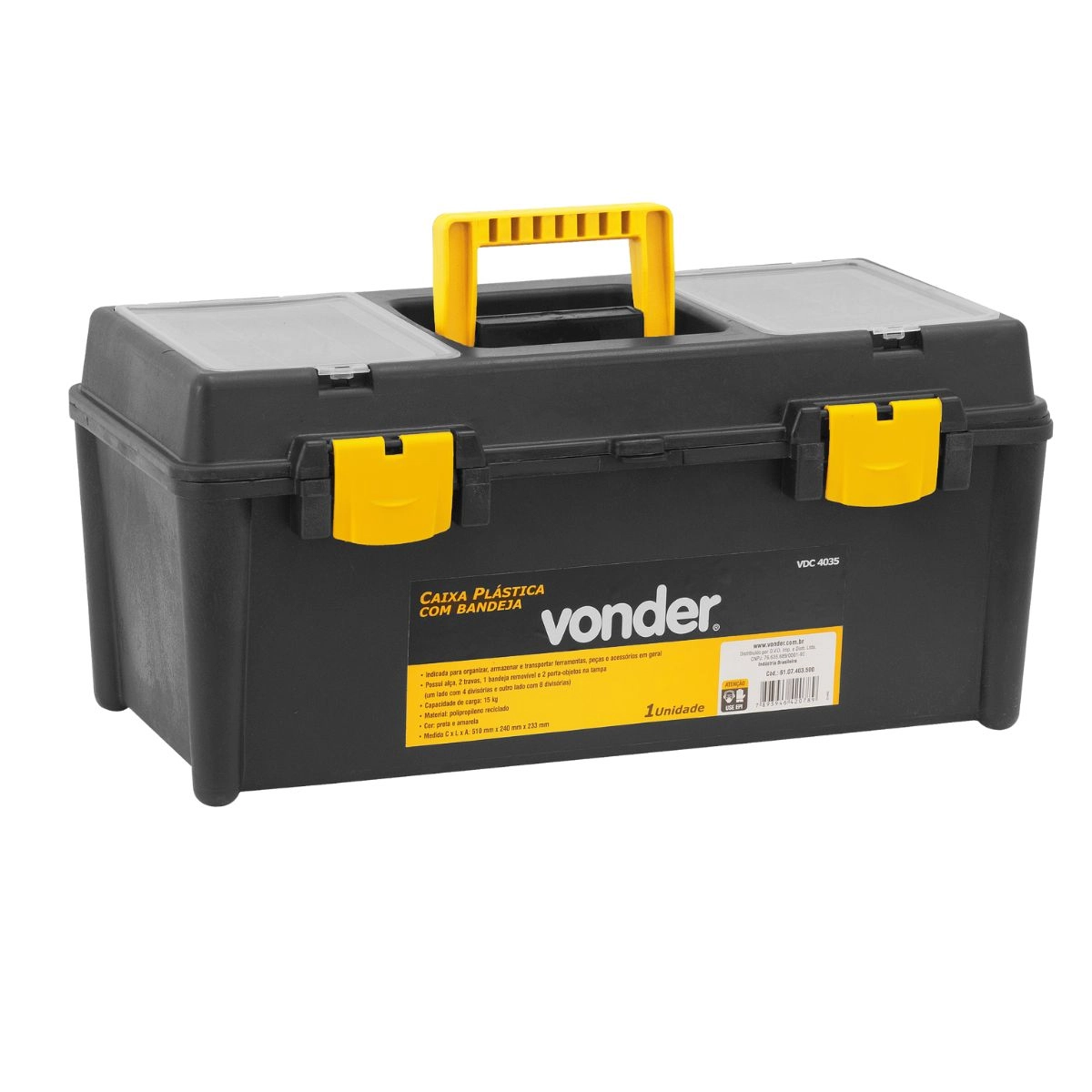 Caixa para ferramentas plástica c/1 bandeja VDC4035 VONDER 