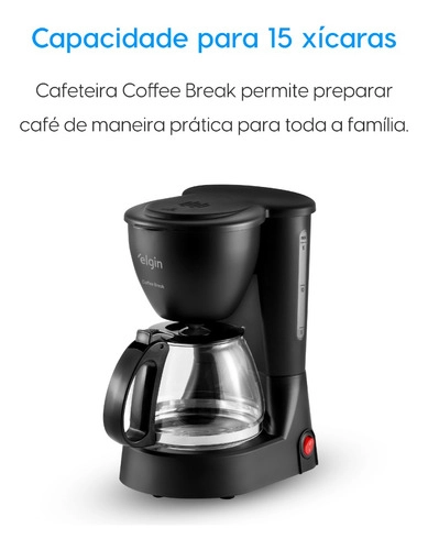 Cafeteira Elétrica 15 Xícaras Coffee Break Preta Elgin 127V Cafeteira Elétrica 15 Xícaras Coffee Break Preta Elgin 127V