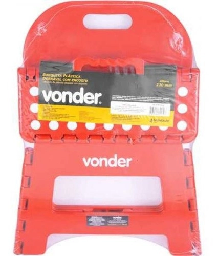 Banqueta plástica dobrável vermelha altura 220 mm com encosto VONDER