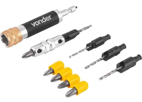Jogo de bits ponteiras e brocas escariadoras 11 peças encaixe de 1/4" VONDER