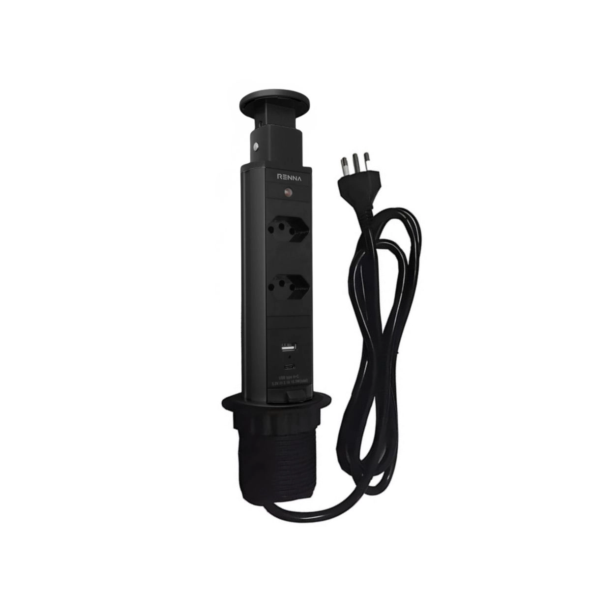 Torre de 2 Tomadas e 1 USB e 1 USB Tipo C Renna  Torre de 2 Tomadas e 1 USB e 1 USB Tipo C Renna