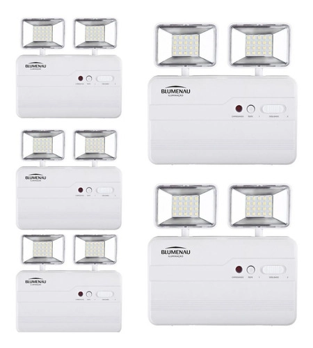 Kit 5 Luminária de Emergência LED Blumenau Iluminação 2 Faróis Quadrados 1200 Lúmens Bivolt
