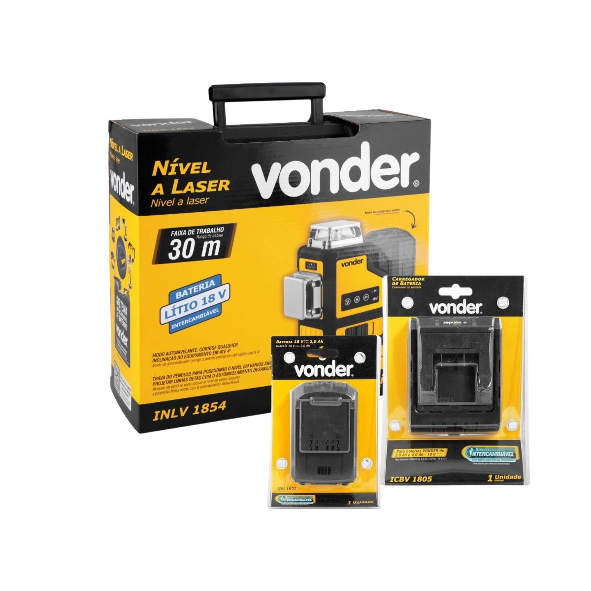 Kit Nível laser 30m INLV1854 Bateria 2ah e Carregador VONDER 