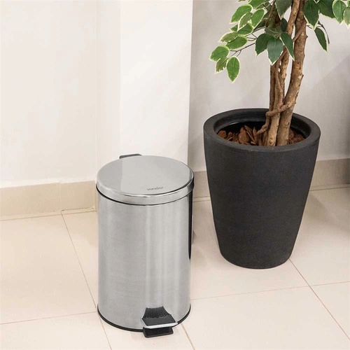 Lixeira redonda 12 litros inox cinza VONDER Lixeira redonda 12 litros inox cinza VONDER