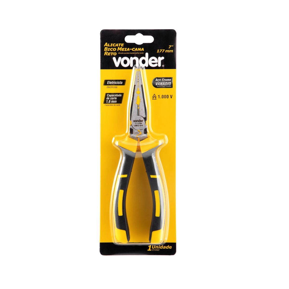 Alicate bico meia-cana reto 7" para eletricista VONDER Alicate bico meia-cana reto 7" para eletricista VONDER