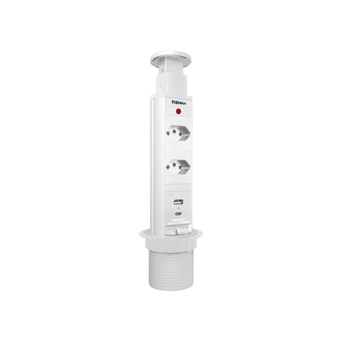 Torre de 2 Tomadas e 1 USB e 1 USB Tipo C Renna  Torre de 2 Tomadas e 1 USB e 1 USB Tipo C Renna