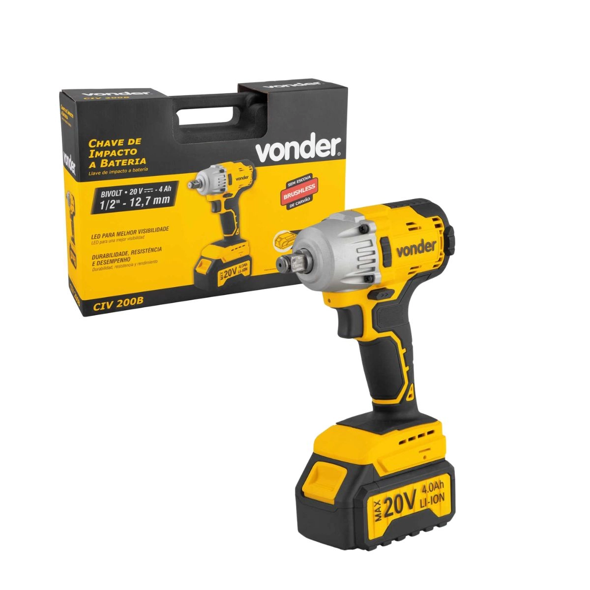 Chave de impacto com encaixe de 1/2" Bivolt CIV200B VONDER Chave de impacto com encaixe de 1/2" Bivolt CIV200B VONDER