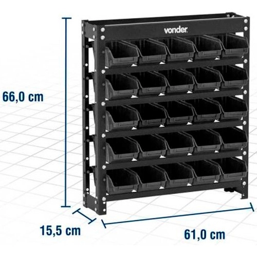 Estante Metálica Com Gaveteiros Modelo Prático Preto 25/3 VONDER